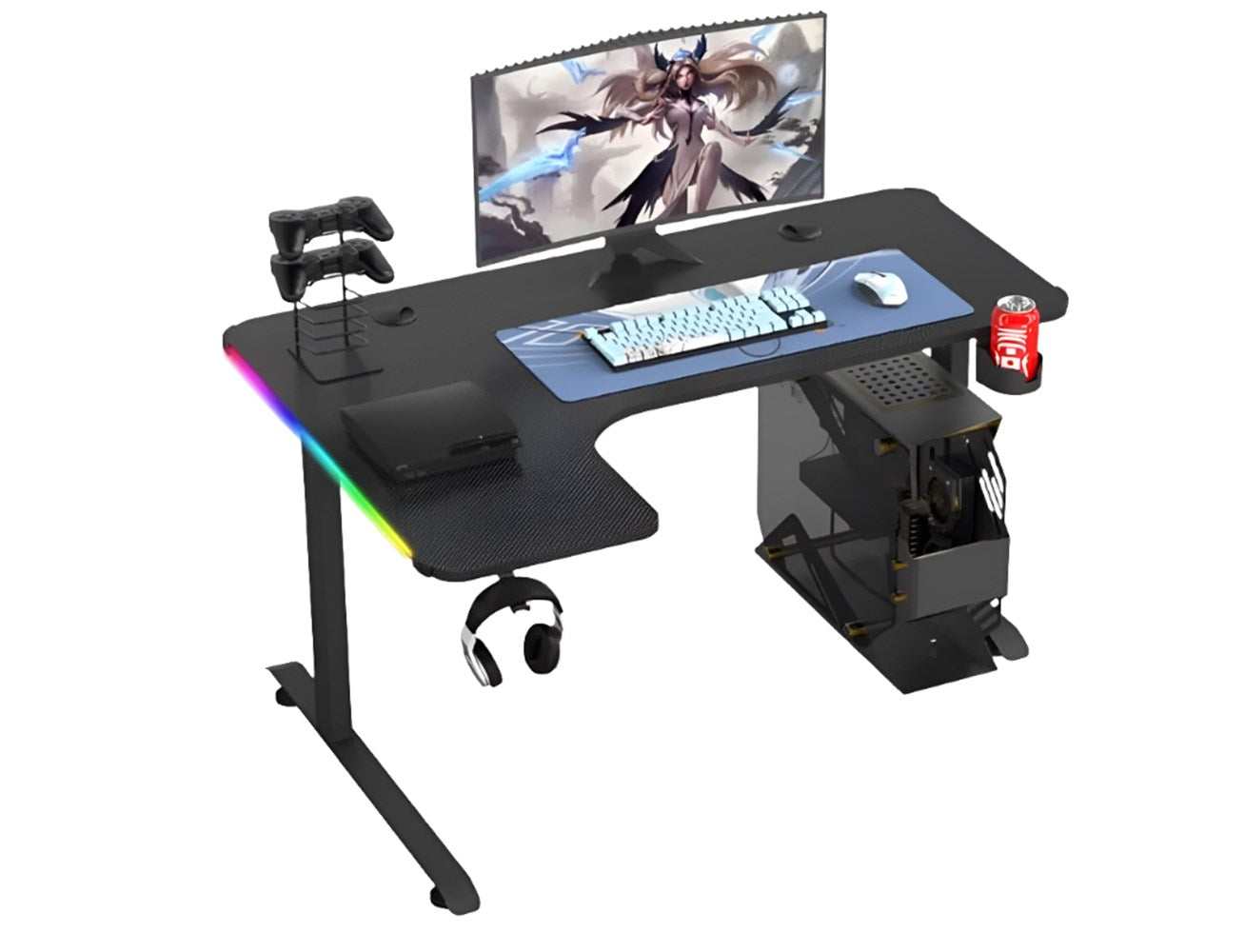 Hero Gaming Chair - Leather Dark Grey + Gamer King L Corner RGB Gaming Desk Hero Gaming Chair - Leather Dark Grey + Gamer King L Corner RGB Gaming Desk
